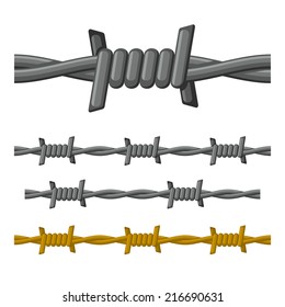 Barbed Wire Seamless Set on White Background Vector illustration