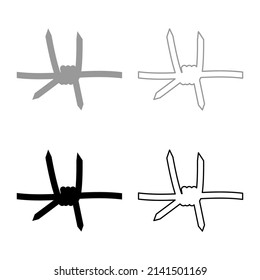 Barbed wire set icon grey black color vector illustration image solid fill outline contour line thin flat style