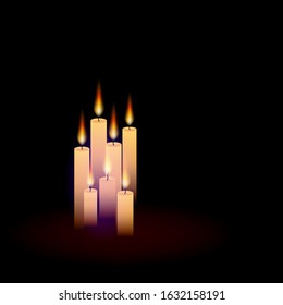 Barbed wire and seven memorial candles, International Holocaust Remembrance Day poster, January 27. World War II Remembrance Day.