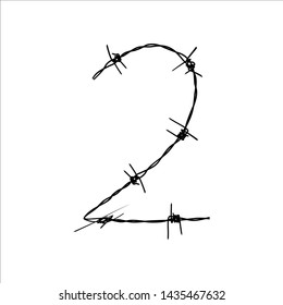 barbed wire shape alphabet number two on white background
