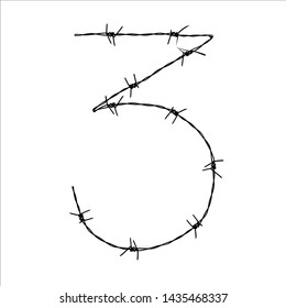 barbed wire shape alphabet number three on white background