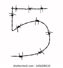 barbed wire shape alphabet number five on white background