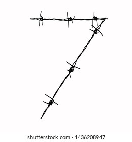 barbed wire shape alphabet number seven on white background