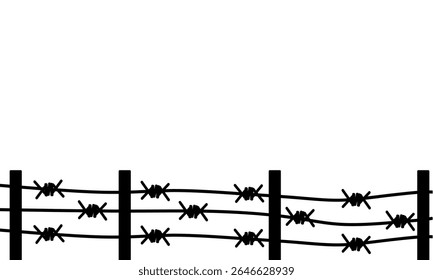 Arame farpado afiado com polo clip art vetor ilustração com espaço em branco. Espigão do fio da borda. Fundo de cor branca da prisão ou prisão. Cerca de arame para ilustração de segurança