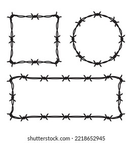 Barbed wire silhouette circle square rectangle frames pattern graphic vector background