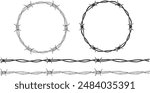 Barbed wire, spiked wire, Razor wire element set vector illustration 