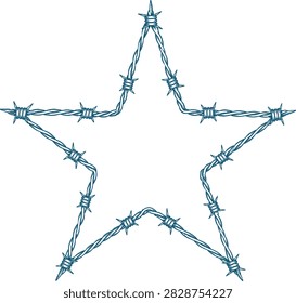 Barbed Wire Star Decorative Frame, Vintage Western Rustic Blue Line Art Vector Illustration