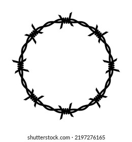 Barbed wire, symbol of prison or prohibition. Circular composition, barbed wire ring. Isolated vector illustration on a white background.
