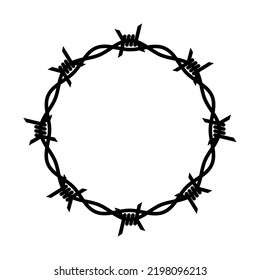 Barbed wire, symbol of prison or prohibition. Circular composition, barbed wire ring. Isolated vector illustration on a white background.