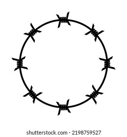 Barbed wire, symbol of prison or prohibition. Circular composition, barbed wire ring. Isolated vector illustration on a white background.