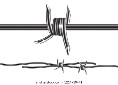 Barbed wire - symbol restraint, restricted area, refer to the boundaries of territory. Barb wire realistic 3d vector element isolated on white background for protection concept design