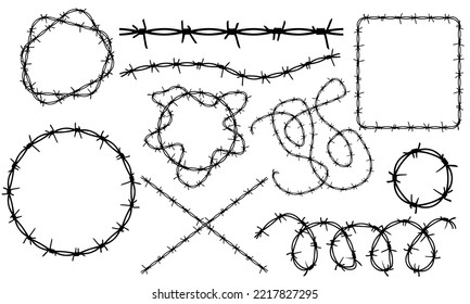 Barbed wire. Template of brush, set of design elements, frames. Vector illustration