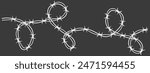 Barbed wire twisted barrier gothic steel boundary, silhouette guard fence, protection isolated on white background. Design element for military, secure object, prison. 