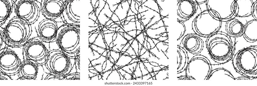 Barbed wire twisted curve seamless pattern, black and white vector background paper,wallpaper, textile