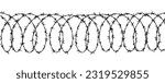 Barbed wire vector fence barbwire border chain. Prison line war barb background metal silhouette