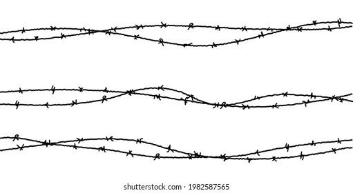 Barbed Wire Vector Fence Barbwire Border Chain. Prison Line War Barb Background Metal Silhouette