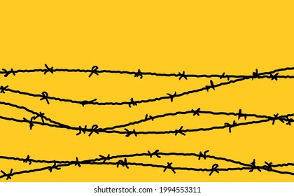 Barbed wire vector fence barbwire border chain. Prison line war barb background metal silhouette