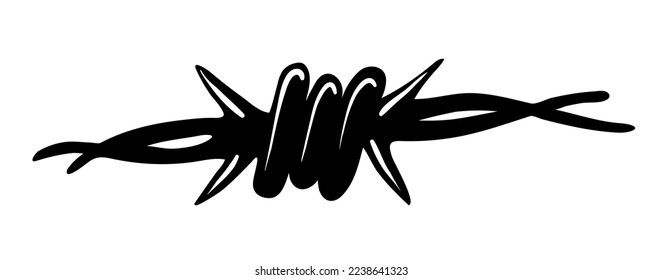 Barbed wire vector illustration. Fence segment in doodle style