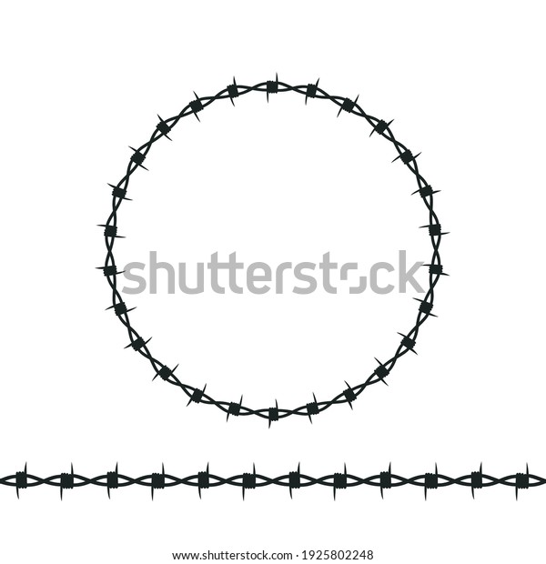 barbed wire vector illustration, flat silhouette,\
circle, line 