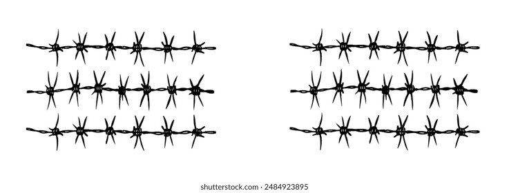 Barbed Wire Vector Illustration. Hand drawn vector illustration in sketch style  Design element for military, security, prison, slavery, fence, border, and industrial themed concepts. 