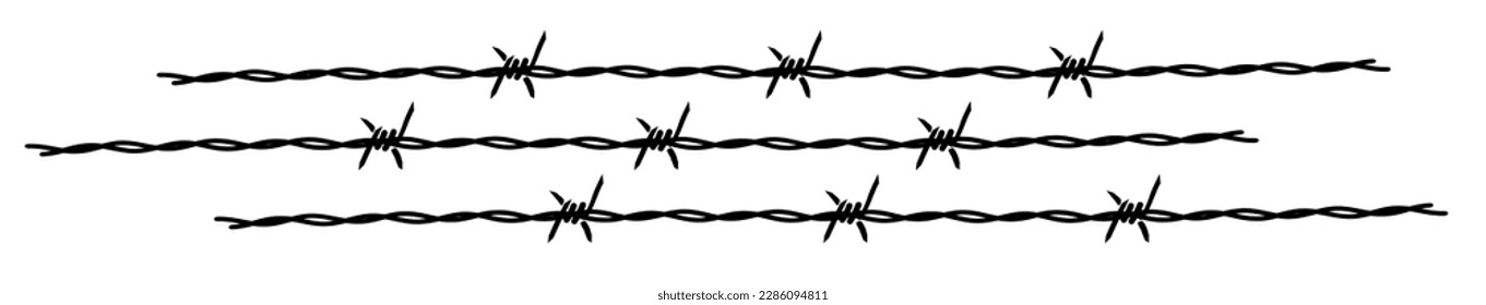 Barbed wire Vector illustration isolated on white background. wire barb fence background, Protection Barbed wire silhouettes, Barbed wire set, kambi veli or mullu veli (in malayalam translation)