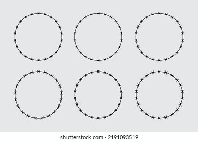 Barbed wire. Vector illustration of steel black wire barb fence frames. Concept of protection, danger or security