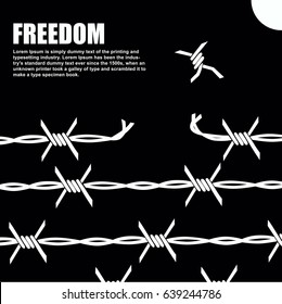 barbed wire where one of the knots flies to freedom