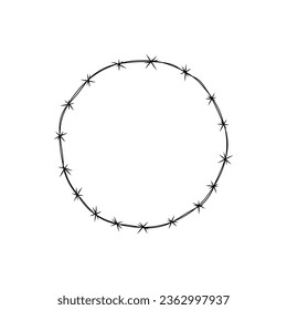 Barbed wire wreath. Hand drawn doodle frame on white background. Vector illustration.