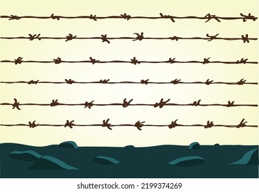 Barbed Wires On A Land. Editable Clip Art.