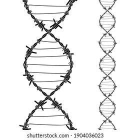 Barbed wires twisted and tied like a DNA spiral. Symbol of criminal lifestyle. Replicable tattoo design with editable outlines. Vector illustration isolated on white background..
