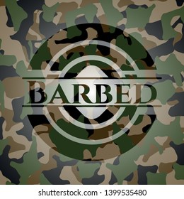 Barbed written on a camo texture. Vector Illustration. Detailed.