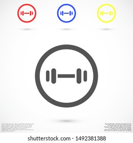 Barbel, Dumbbell Gym Icon Logo Template Illustration Design. Vector EPS 10. Barbell / Dumbell Gym Icon Vector.Barbell weight training equipment flat vector icon for exercise apps and websites