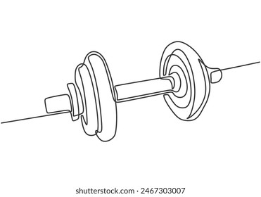 Barbel in one continuous single line art drawing style. Gym fitness sport concept vector illustration.