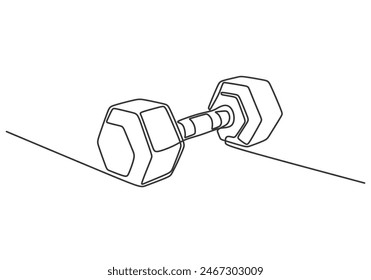 Barbel en un estilo de dibujo de una sola línea continua. Gimnasio fitness sport concepto Ilustración vectorial.