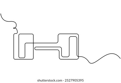 Barra en una sola línea continua estilo de dibujo de arte Gimnasio fitness concepto de deporte Ilustración vectorial, deportes mancuerna una línea de arte Dibujo de línea continua de deporte, fuerza, potencia, elevación, actividad