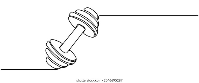 Barbel em um estilo de desenho de arte de linha única contínua ginástica esporte conceito vetor ilustração, desenho de linha única contínua de halteres. Equipamento desportivo em um estilo linear. Elemento de design.