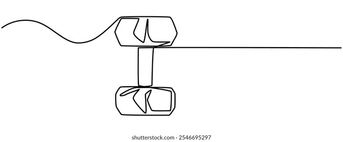 Barbel en una sola línea de dibujo de arte estilo Gimnasio fitness concepto de Ilustración vectorial deportiva, línea de dibujo continuo de mancuernas. Equipamiento deportivo en un estilo lineal. Elemento de diseño.