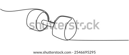 Barbel in one continuous single line art drawing style Gym fitness sport concept vector illustration, Single continuous line drawing of dumbbells. Sport equipment in one linear style. Design element.