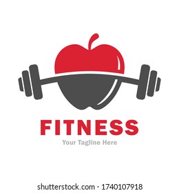 barbell apple or fitness apple vector logo template. Suitable for business, health, food and beauty