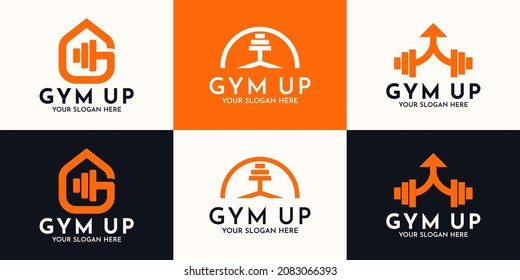 barbell arrow combination logo for wellness and sport inspiration logo