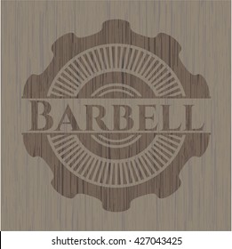 Barbell badge with wooden background