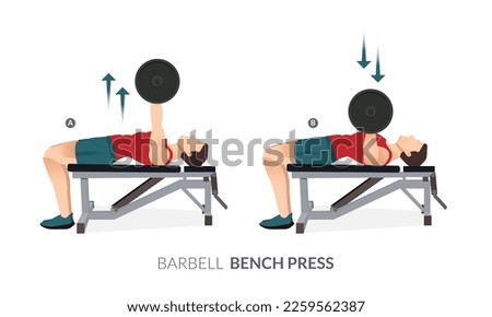 BARBELL BENCH PRESS, Men GYM workout fitness, aerobic and exercises.