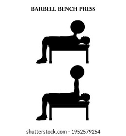 Barbell bench press vector illustration silhouette on the white background.