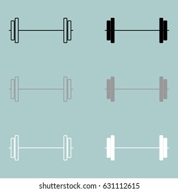 Barbell black grey white icon set.