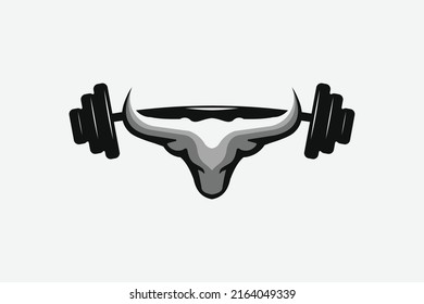 Barbell and Bull Horn Logo Design Template