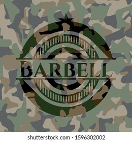 Barbell camouflaged emblem. Vector Illustration. Detailed.