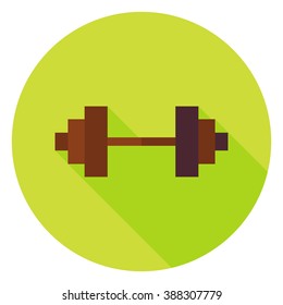 Barbell Circle Icon. Flat Design Vector Illustration with Long Shadow. Sport Activity and Fitness Lifestyle Symbol.
