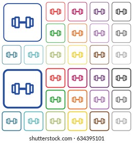Barbell color flat icons in rounded square frames. Thin and thick versions included.