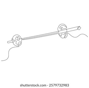 Barbell continuous line. Continuous one line drawing barbell for exercise. Gym, fitness concept. Single line drawing