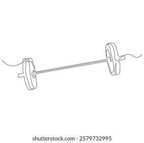 Barbell continuous line. Continuous one line drawing barbell for exercise. Gym, fitness concept. Single line drawing